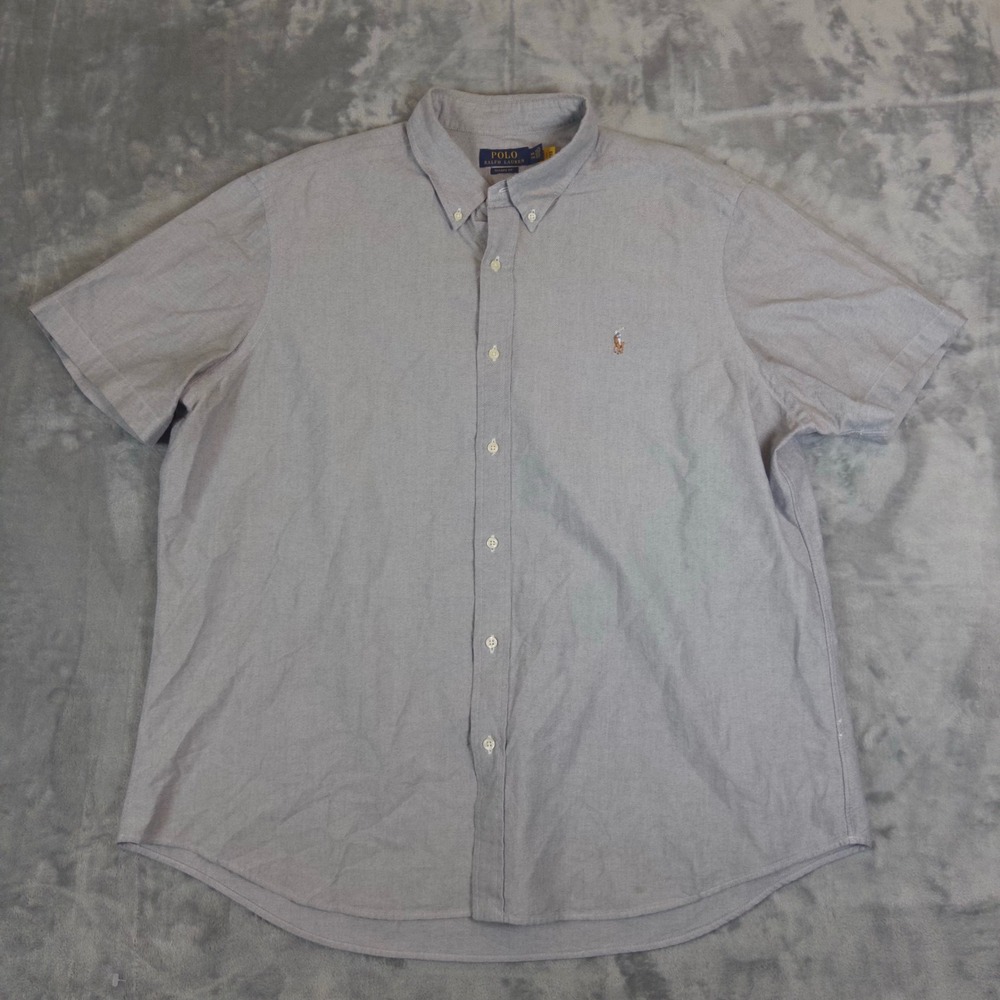 Polo Ralph Lauren Button Down Shirt Mens XXL Gray Short Sleeve Oxford Pony Logo